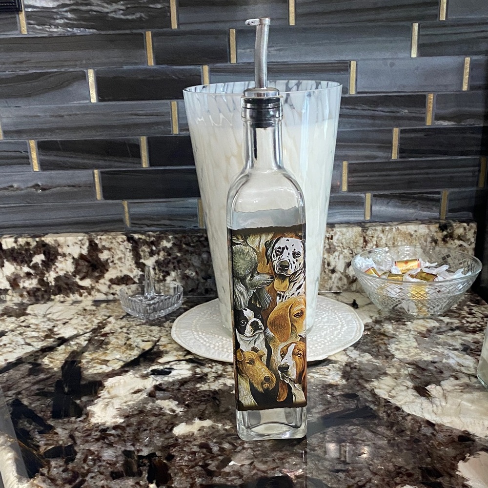 Vintage dog Animal Print Glass Oil Dispenser Dalmatianhusky shepherd puppy decor